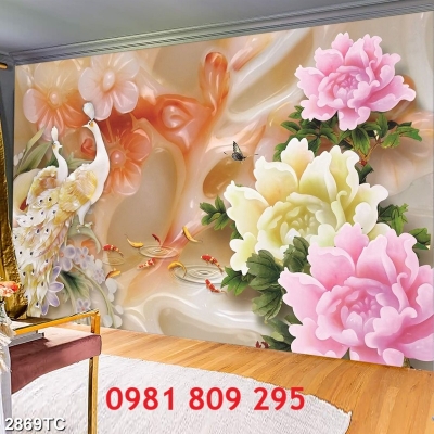 Gạch tranh 3d chim công , tranh gạch men
