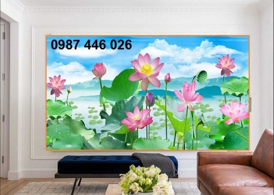 Gạch tranh hoa sen 3d óp tường HP9822