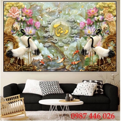 Tranh gạch men chim hạc, tranh tường HP08822
