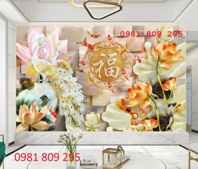 Gạch ốp tường tranh gạch chim công 3d trang trí đẹp