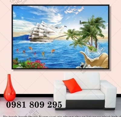 Tranh gạch , gạch ốp tường cao cấp thuyền buồm HN999