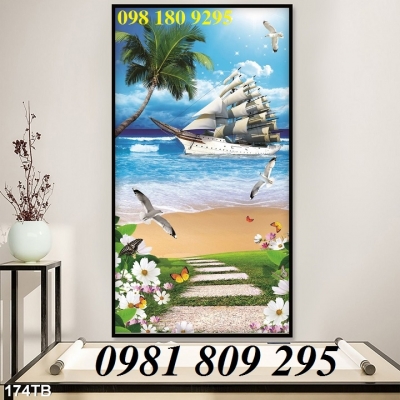 tranh gạch 3d , tranh thuyền buồm xuôi gió