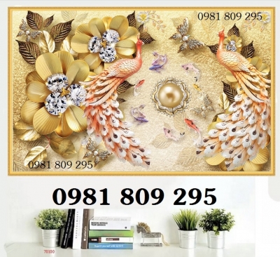 Tranh con công , gạch tranh ốp tường