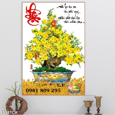 Tranh gạch men chậu hoa mai vàng