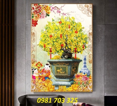 Tranh hoa mai trang trí tường, gạch men 3D