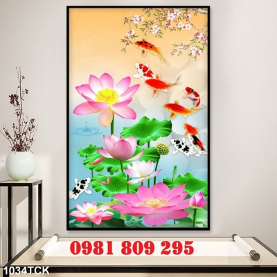Gạch 3d hoa sen , tranh gạch khổ đứng