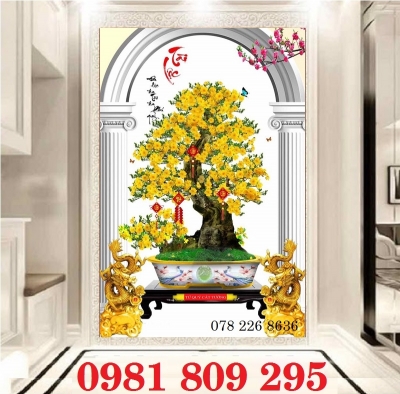 Tranh gạch cây mai vàng ốp tường HGS9