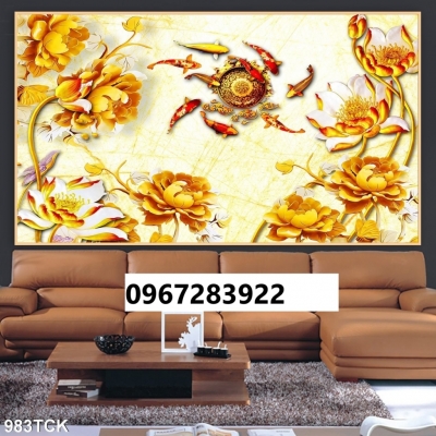 Tranh gạch đẹp 3d cá và hoa