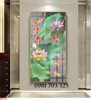 Tranh phong thủy hoa sen cá chép, tranh gạch