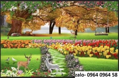 Tranh gạch ốp tường phong cảnh cây cối 3d - GDXC42