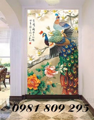 Tranh chim công khổ đứng - gạch tranh 3d