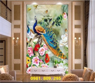 Mẫu gạch 3d chim công khổ dọc