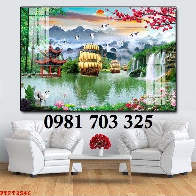 Gạch tranh phong cảnh thác nước 3D ốp tường