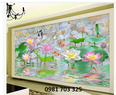 Tranh gạch men 3D phòng khách- tranh hoa sen