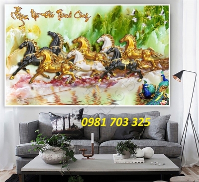 tranh bát mã phong thủy- gạch tranh 3D