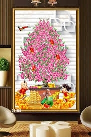 tranh gạch hoa đào- tranh gạch men 3D