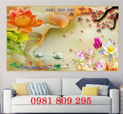 Tranh gạch sứ ngọc , tranh 3d hoa sen
