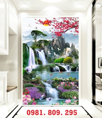 Gạch 3d thác nước, tranh gạch men