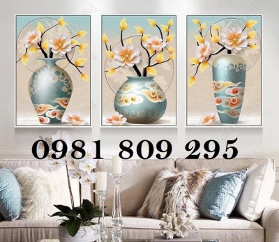 Tranh gạch 3d bình hoa ốp phòng bếp