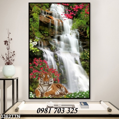 Gạch tranh 3D phong cảnh, tranh thác nước khổ đứng