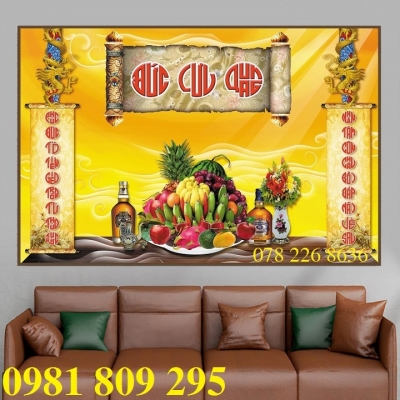 Gạch tranh 3d - tranh phòng thờ câu đối