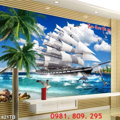 Gạch ốp tường 3d, tranh gạch thuyền buồm