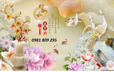 tranh 3d chim công dán tường