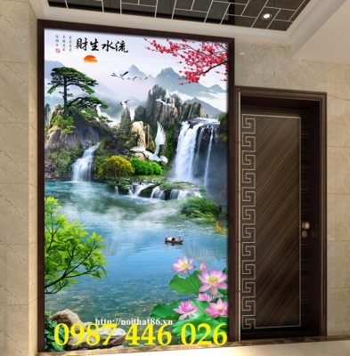 Tranh gạch men thác nước phong cảnh khổ đứng HP8722