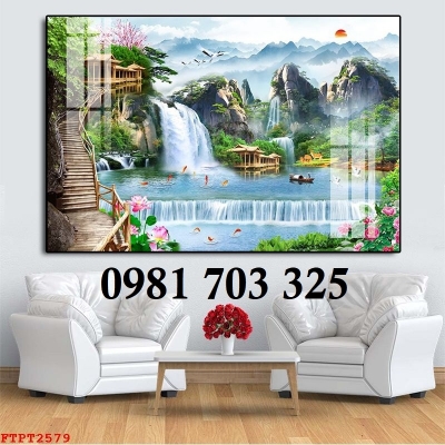 Tranh gạch 3D thác nước hữu tình