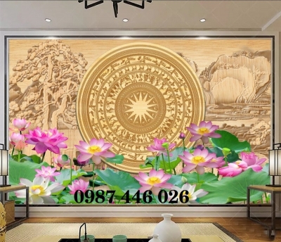 Gạch ốp tường tranh hoa sen 3d đẹp HP9723