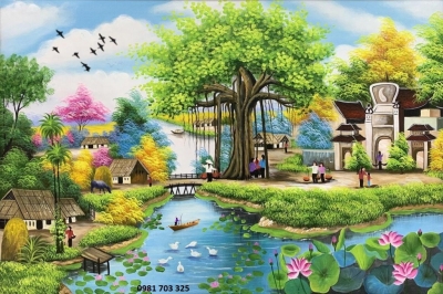 Tranh gạch phong cảnh làng quê
