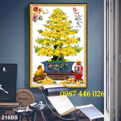 Gạch ốp tường tranh gạch men hoa mai vàng HP98283