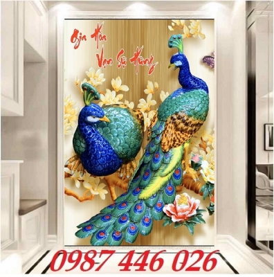 Gạch 3d tranh chim công ốp tường HP9272