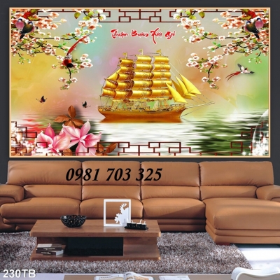 gạch tranh 3D phong thủy thuyền buồm