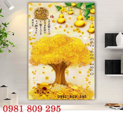 Tranh cây tiền vàng - gạch tranh 3d cây kim tiền  GD55
