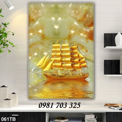 tranh 3D phong thủy, gạch tranh phong thủy thuyền vàng