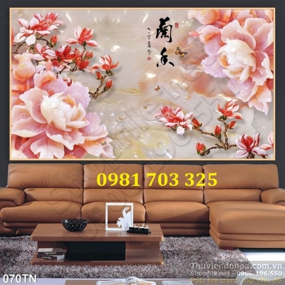 Tranh gạch hoa mẫu đơn sứ ngọc dán tường