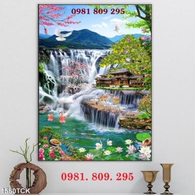 Tranh thác nước , gạch tranh ốp hiên nhà