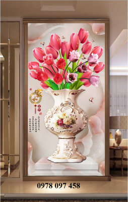 Gạch tranh dán tường họa tiết bình hoa