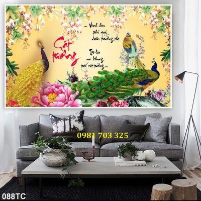 Tranh  gạch chim công 3D trang trí