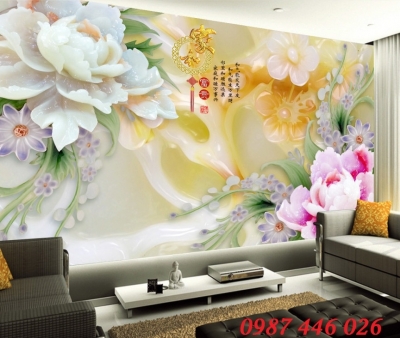 Tranh hoa mẫu đơn 3d, gạch tranh ốp tường- Hồ Chí Minh