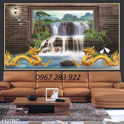 Gạch tranh phong thủy rồng vàng 3d- Tranh phòng thờ