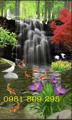 tranh gạch 3d khổ đứng - tranh thác nước