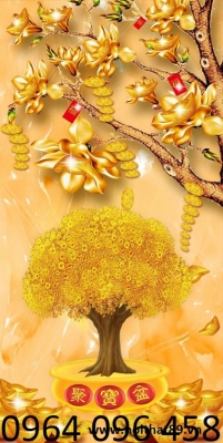 Tranh gạch 3d cây tiền vàng -