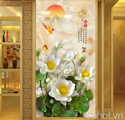 Tranh 3d hoa sen - tranh gạch 3d hoa sen - KCX3