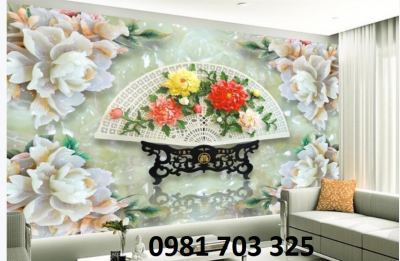 tranh 3D hoa mẫu đơn, tranh gạch ốp tường