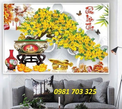 Tranh gạch hoa mai vàng ốp tường