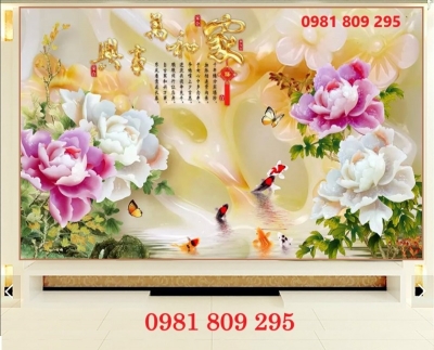 Tranh 3d , gạch trang trí , gạch ốp tường hoa mẫu đơn