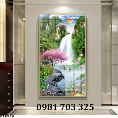Gạch tranh phong cảnh khổ đứng 3D trang trí