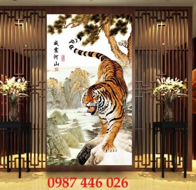 Tranh hổ, gạch ốp tường tranh 3d